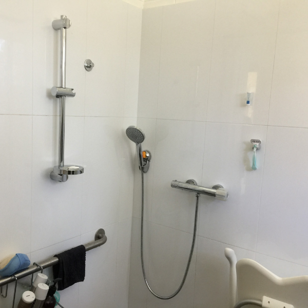assisted living, thermostatic shower, thermostatic mixing valve