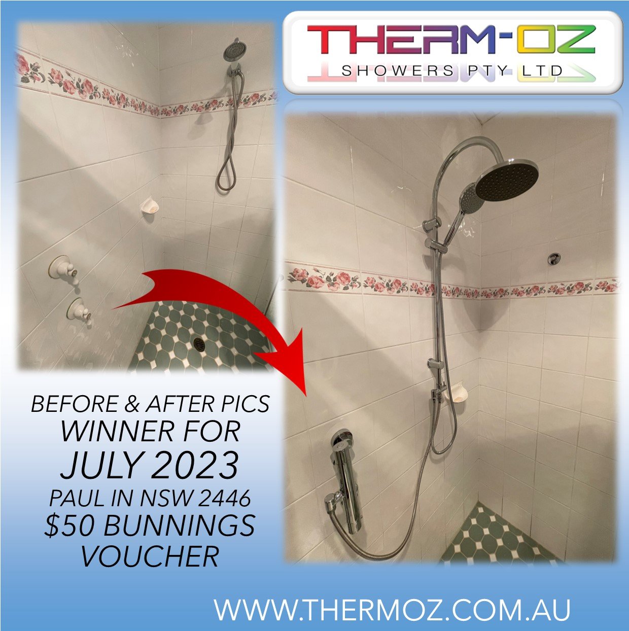 Before and After, Shower reno, Shower upgrade, Therm-Oz Shower